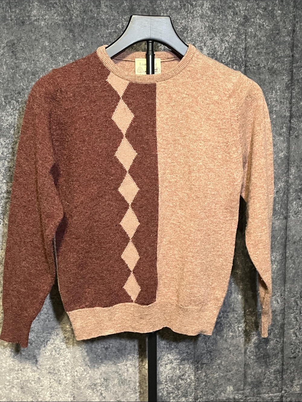 Kids Two-Tone Brown Argyle Crewneck Sweater